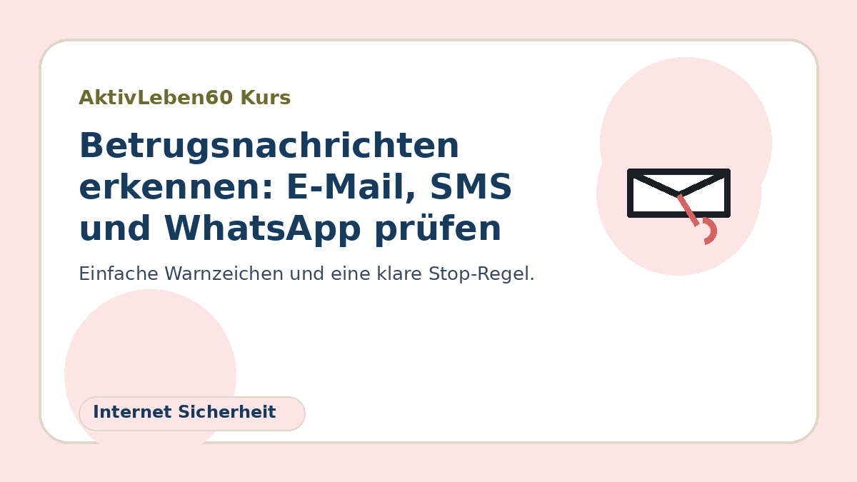 Illustration zum Kurs: Betrugsnachrichten erkennen: E-Mail, SMS und WhatsApp prüfen