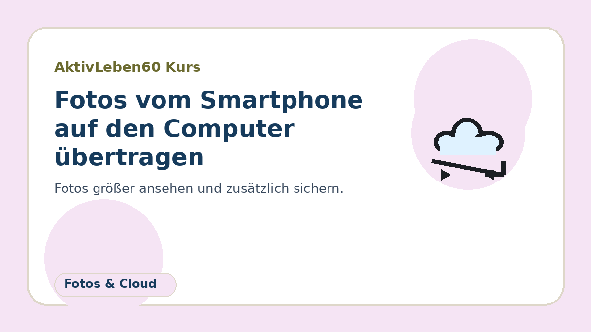 Illustration zum Kurs: Fotos vom Smartphone auf den Computer übertragen
