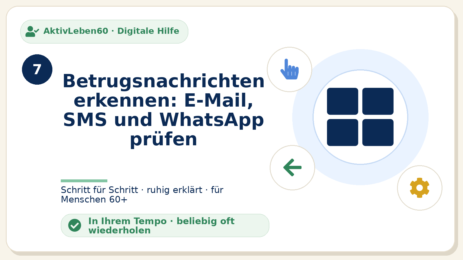 Kursbild zu Betrugsnachrichten erkennen: E-Mail, SMS und WhatsApp prüfen