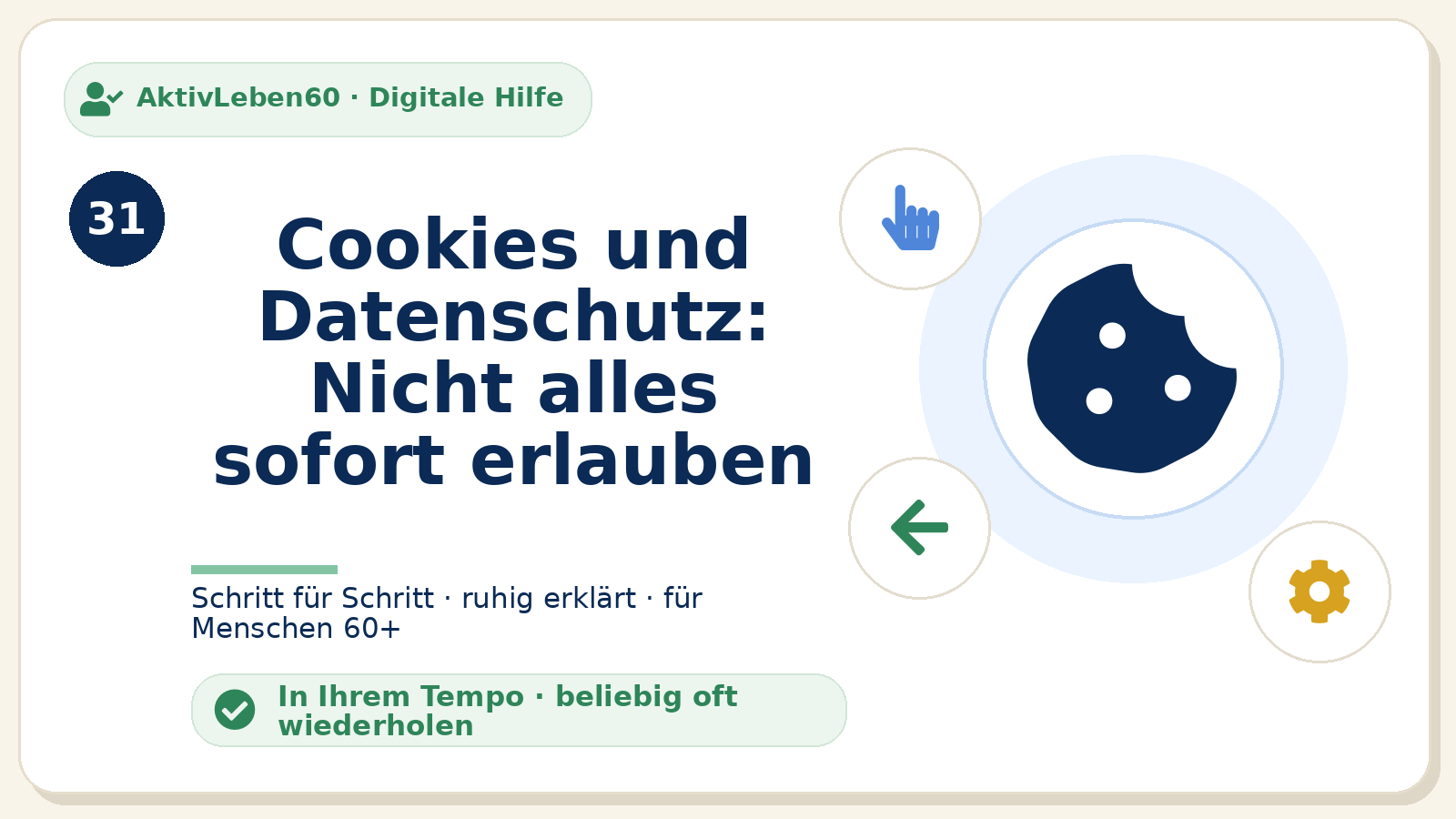 Kursbild zu Cookies und Datenschutz: Nicht alles sofort erlauben